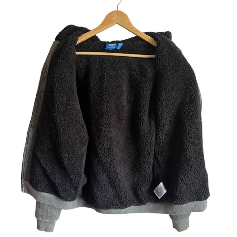 Adidas Sherpa Lined Zip Up Hooded Jacket Medium Green Chevron - Picture 9 of 15